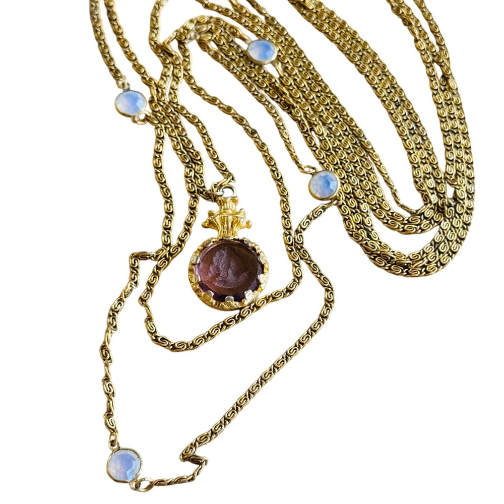 Goldette Multi Necklace VtG Victorian Style Intaglio Glass Open Bezel Crystal